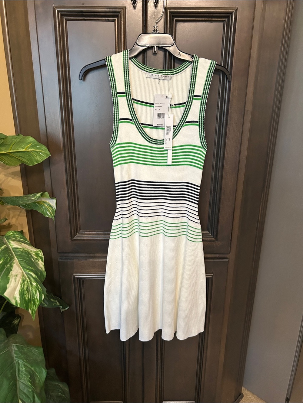 Trina Turk Whitewash Veronika Stripe Pattern Scoop Neck Sleeveless Mini Dress